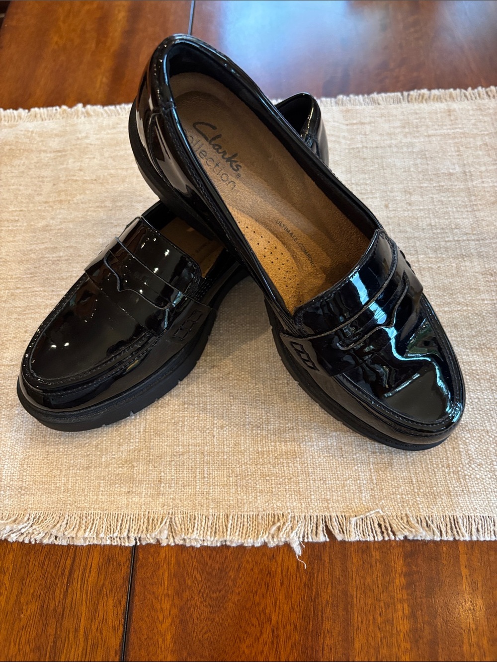 Clarks Black Patent Leather Penny Loafers